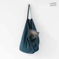 Leinen-Tasche 'Deep Water' von Linen Tales – handgefertigt in Litauen aus 100 % natürlichem, OEKO-TEX®-zertifiziertem Leinen. Maße: 42 × 38 cm. Ideal für Einkäufe, Strandbesuche oder den Alltag