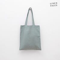 Leinen-Tasche 'Green Milieu' von Linen Tales – handgefertigt in Litauen aus 100 % natürlichem, OEKO-TEX®-zertifiziertem Leinen. Maße: 42 × 38 cm. Ideal für Einkäufe, Strandbesuche oder den Alltag