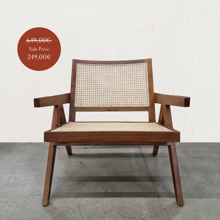 Loungestuhl 'Pierre', dunkles Teakholz mit Wiener Geflecht