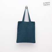 Leinen-Tasche 'Deep Water' von Linen Tales – handgefertigt in Litauen aus 100 % natürlichem, OEKO-TEX®-zertifiziertem Leinen. Maße: 42 × 38 cm. Ideal für Einkäufe, Strandbesuche oder den Alltag