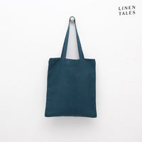 Leinen-Tasche 'Deep Water' von Linen Tales – handgefertigt in Litauen aus 100 % natürlichem, OEKO-TEX®-zertifiziertem Leinen. Maße: 42 × 38 cm. Ideal für Einkäufe, Strandbesuche oder den Alltag