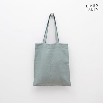 Leinen-Tasche 'Green Milieu' von Linen Tales – handgefertigt in Litauen aus 100 % natürlichem, OEKO-TEX®-zertifiziertem Leinen. Maße: 42 × 38 cm. Ideal für Einkäufe, Strandbesuche oder den Alltag