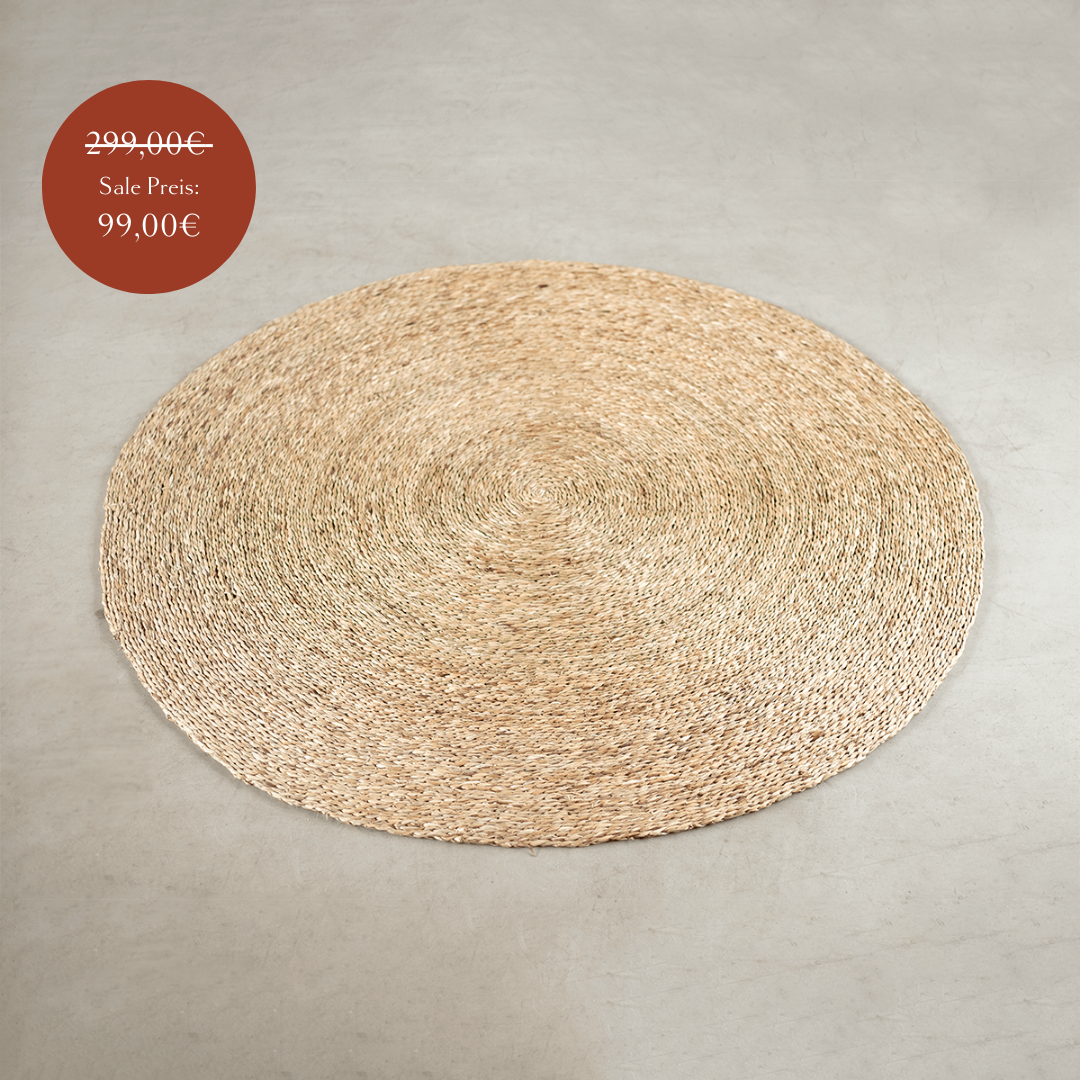 Runder Seegrasteppich von Cane Cult aus Sri Lanka. Durchmesser 180cm.