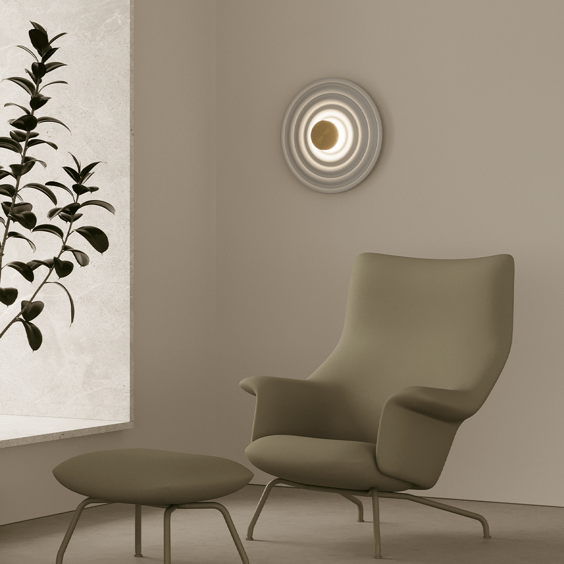 Rang Wandleuchte aus mattem Messing mit weißem Kunstharz von Aromas del Campo, elegantes Licht für Flur, Wohnzimmer oder Schlafzimmer